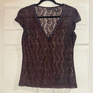 Women’s New York & Company Brown Lace Shirt